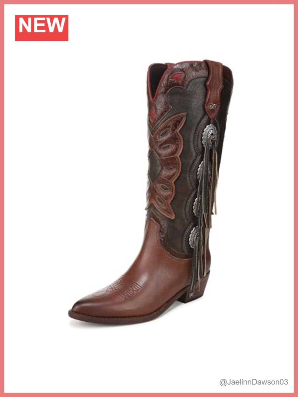 Western Fringe Riding Boots Mid-Calf Pull-On Leather Cowboy